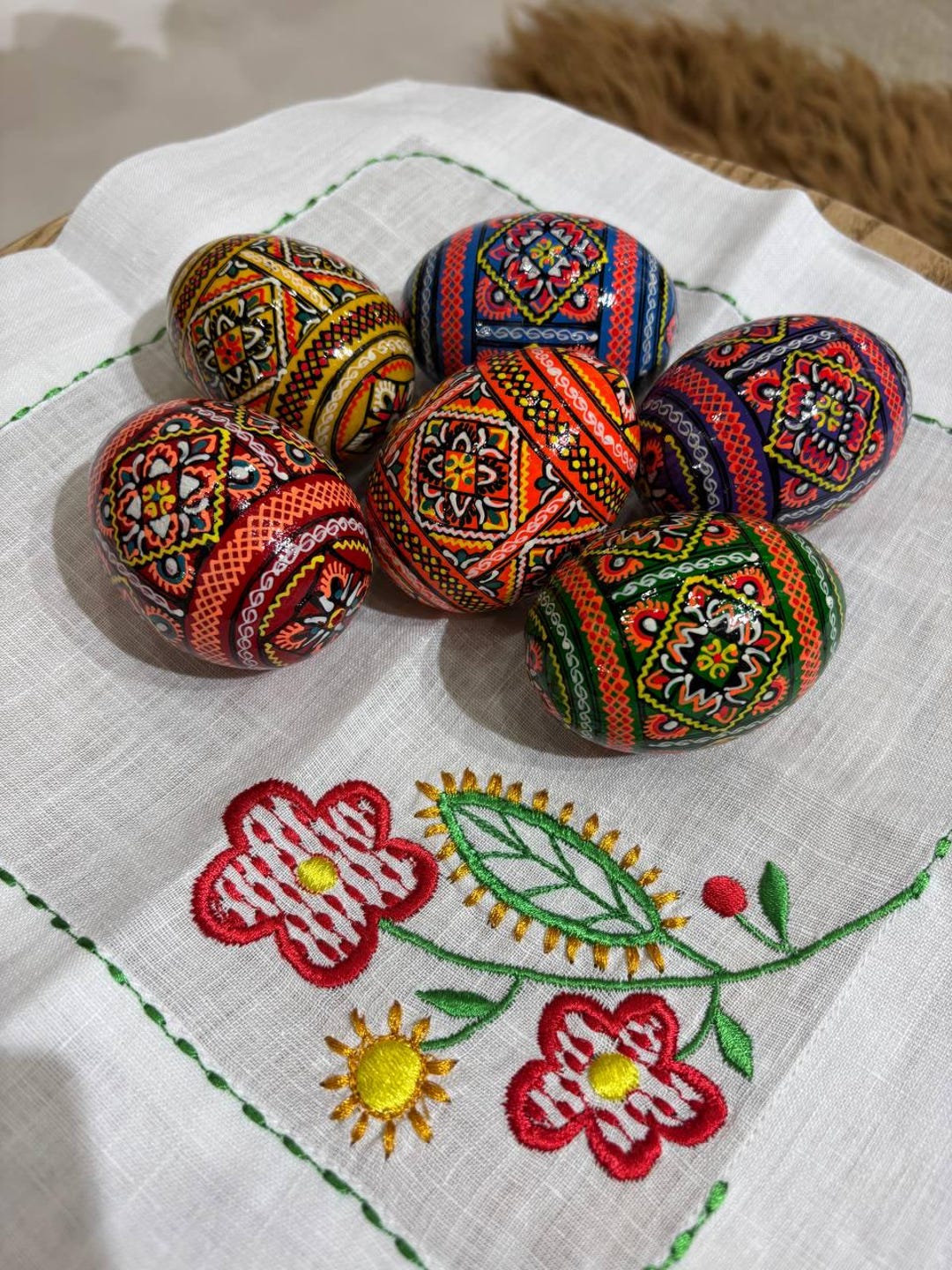 Set 6 Easter Wooden Eggs, Handmade Gift Ukrainian Traditional Pysanky ...