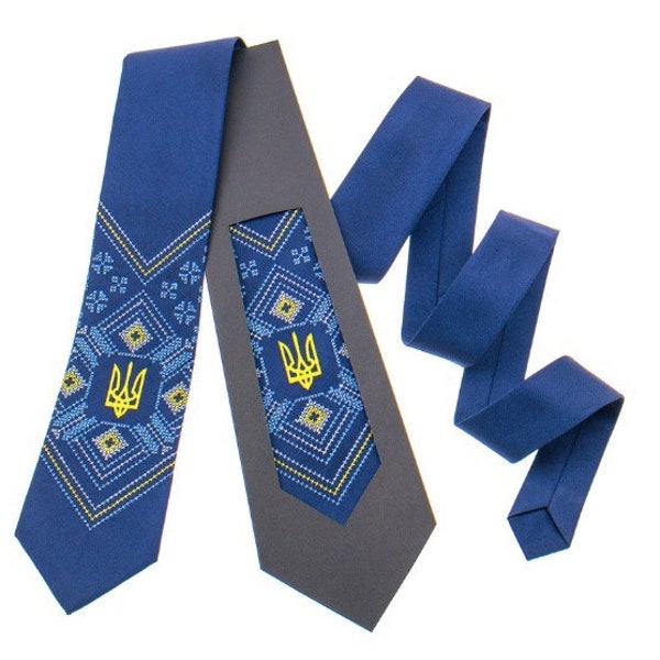 Embroidered tie with a trident, Ukrainian tie with embroidery for men. Embroidered tie, Men's embroidered tie, Gift for Him Tie, Bow