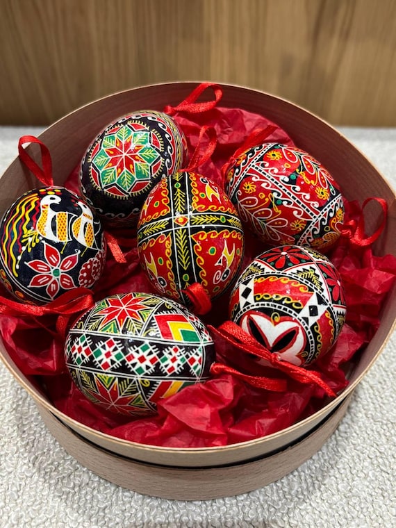 Set of 6 Traditional Ukrainian Pysanky Wooden Easter Eggs 2.25 Inc AEVVV Traditional Ukrainian Nesting Dolls Set 6 pcs - Matryoshka
