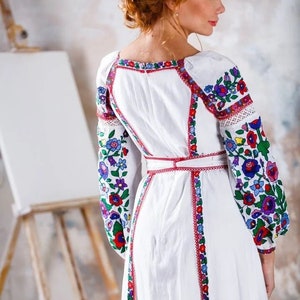 2024 White Wedding Embroidered Linen Dress vyshyvanka dress Boho, Gift for Her, Gift for Wife Women,Ukrainian folk, Lengen Kleed,Christmas image 5