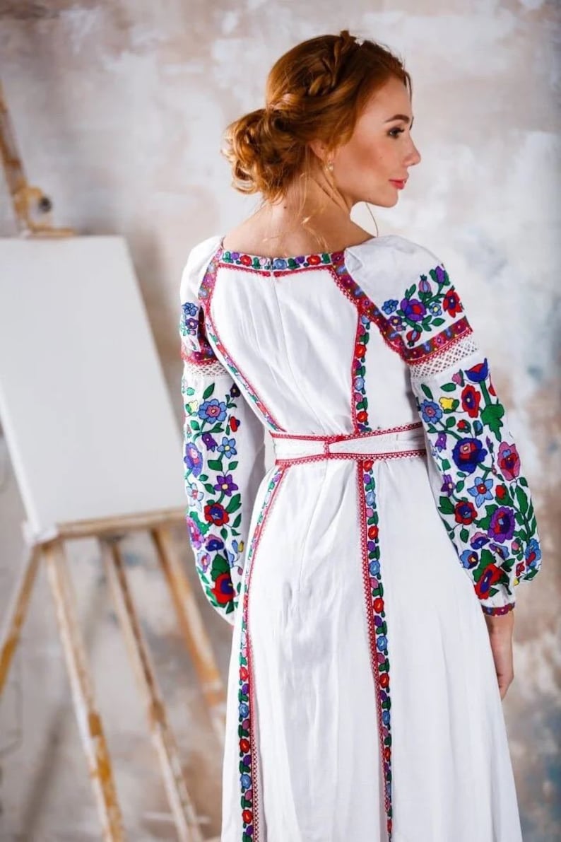 2024 White Wedding Embroidered Linen Dress vyshyvanka dress Boho, Gift for Her, Gift for Wife Women,Ukrainian folk, Lengen Kleed,Christmas image 5