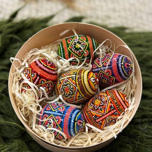 Set 6 Easter Wooden Eggs With Wooden Box, Ukrainian Traditional Pysanky ...