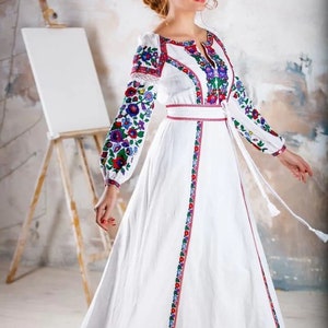 2024 White Wedding Embroidered Linen Dress vyshyvanka dress Boho, Gift for Her, Gift for Wife Women,Ukrainian folk, Lengen Kleed,Christmas image 7