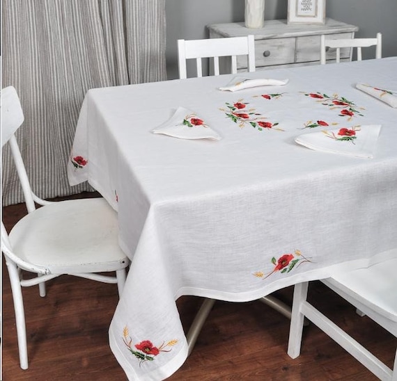 VERVACO Kit Ricamo Prestampato Tovaglia PAPAVERI - 80x80 Cm - Fai Da Te Con Fili DMC E Tessuto Zweigart