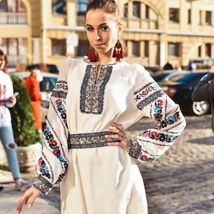 Ukrainian Vyshyvanka Linen Dress, Embroidered Dress, Gift for Her. Gift ...