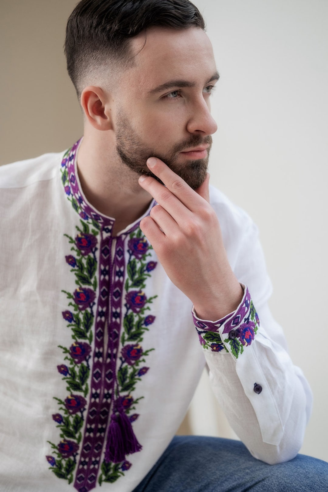 White Ukrainian Shirt for Men. Stylish Men's Embroidered - Etsy