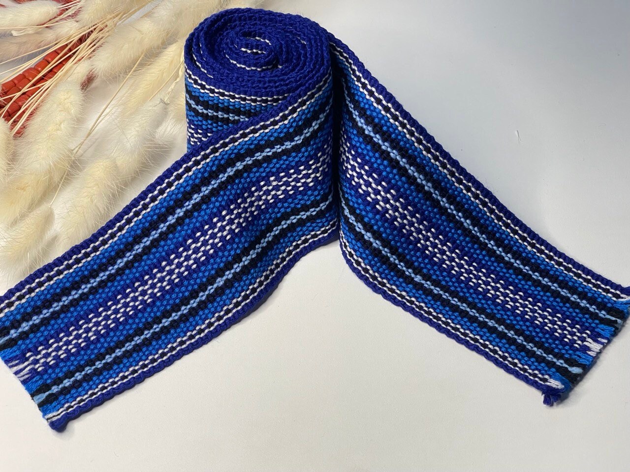 4461 Ukrainian Hand Woven Homespun Hutsul Belt Blue Yellow Krayka Blue Ukrainian Krajka Hutsul Belts Wide Woven Belt Hand  main image 3