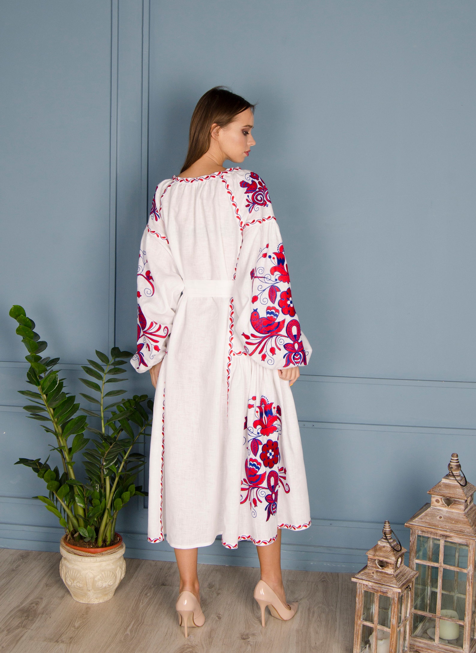 Ukrainian Vyshyvanka Dress - Boho Linen Embroidered Wedding Dress