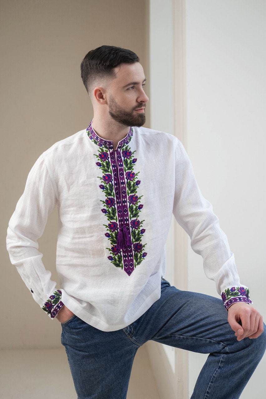 White Ukrainian Shirt for Men. Stylish Men's Embroidered - Etsy