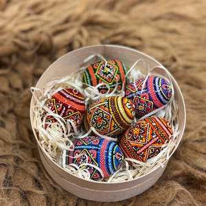Set 6 Easter Wooden Eggs With Wooden Box, Ukrainian Traditional Pysanky ...