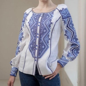 Ukrainian embroidered Linen blouse vyshyvanka blouse. white vyshyvanka bohemian ethnic shirt boho chic peasant, Gift for Her, Gift for Wife