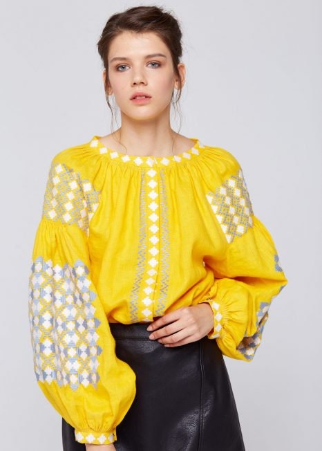 Linen Ukrainian Vyshyvanka Blouse - Ethnic Embroidered Boho Chic Shirt