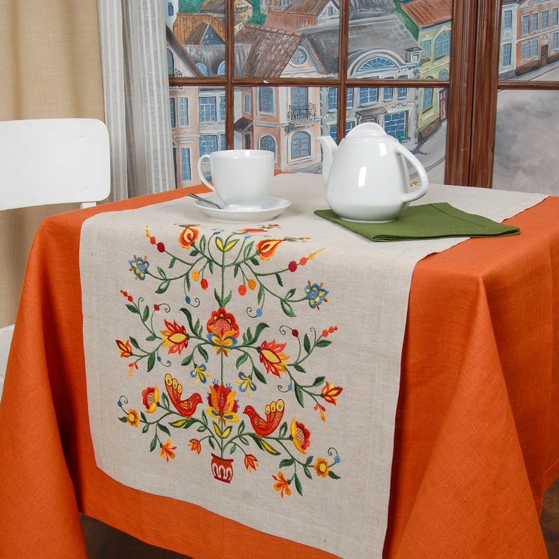Embroidered Tablecloth Table Runner Tree of life 140*45 \u0421\u041c Gift for mother Ukrainian Embroidered Runner Gift for wife Easter gift