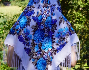 White  flower shawl Ukrainian 80% Wool scarf, Gifts for women, Daughter scarf, Mother, Gift for Mom Gift for Christmas