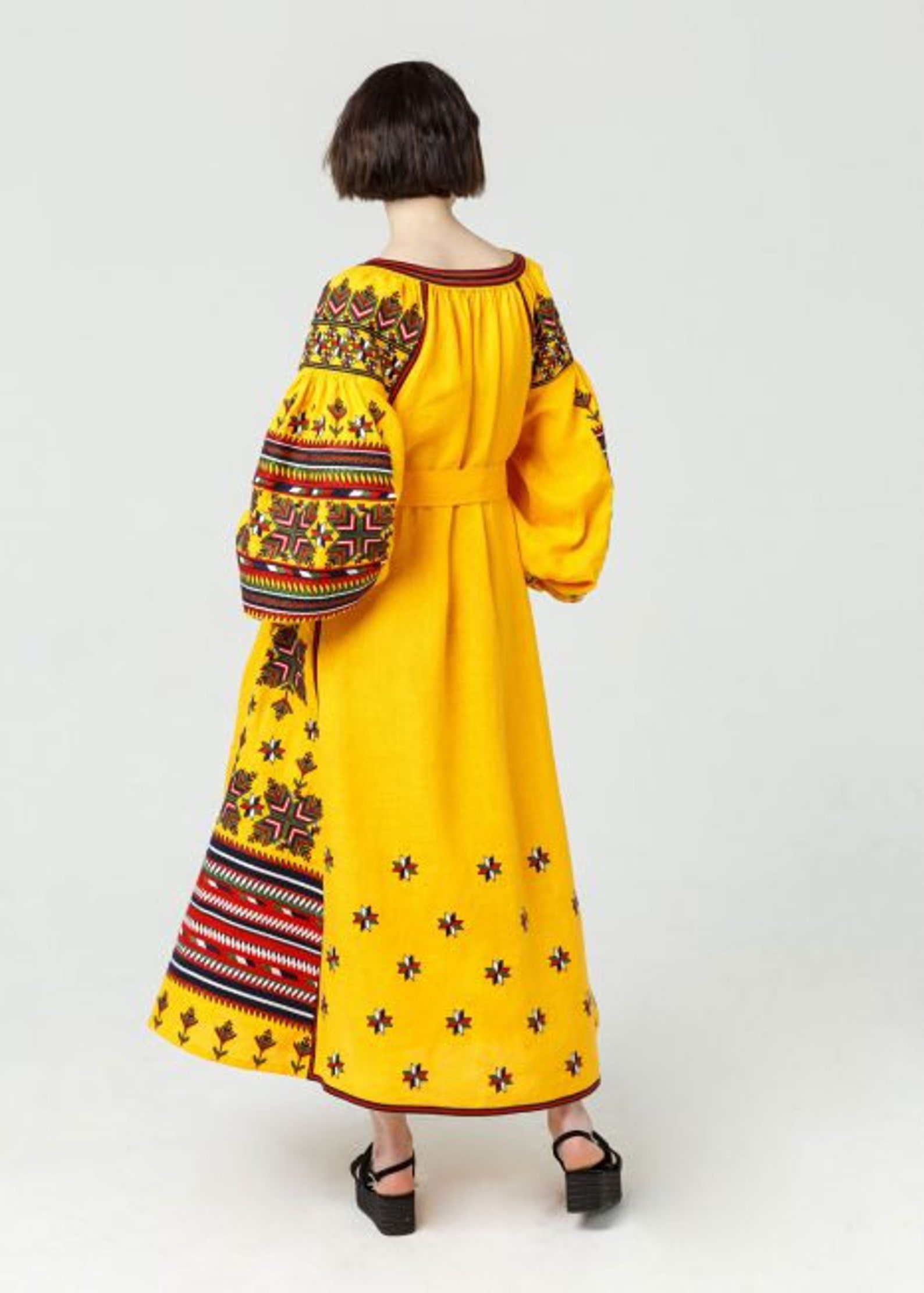 Yellow Embroidered Dress, Ukrainian Vyshyvanka Linen Dress, Gift for ...