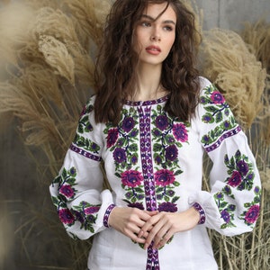White Ukrainian embroidered Linen blouse exclusive vyshyvanka blouse Borshchivska vyshyvanka bohemian ethnic shirt boho chic peasant