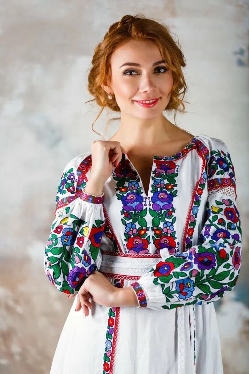 2024 White Wedding Embroidered Linen Dress vyshyvanka dress Boho, Gift for Her, Gift for Wife Women,Ukrainian folk, Lengen Kleed,Christmas image 8