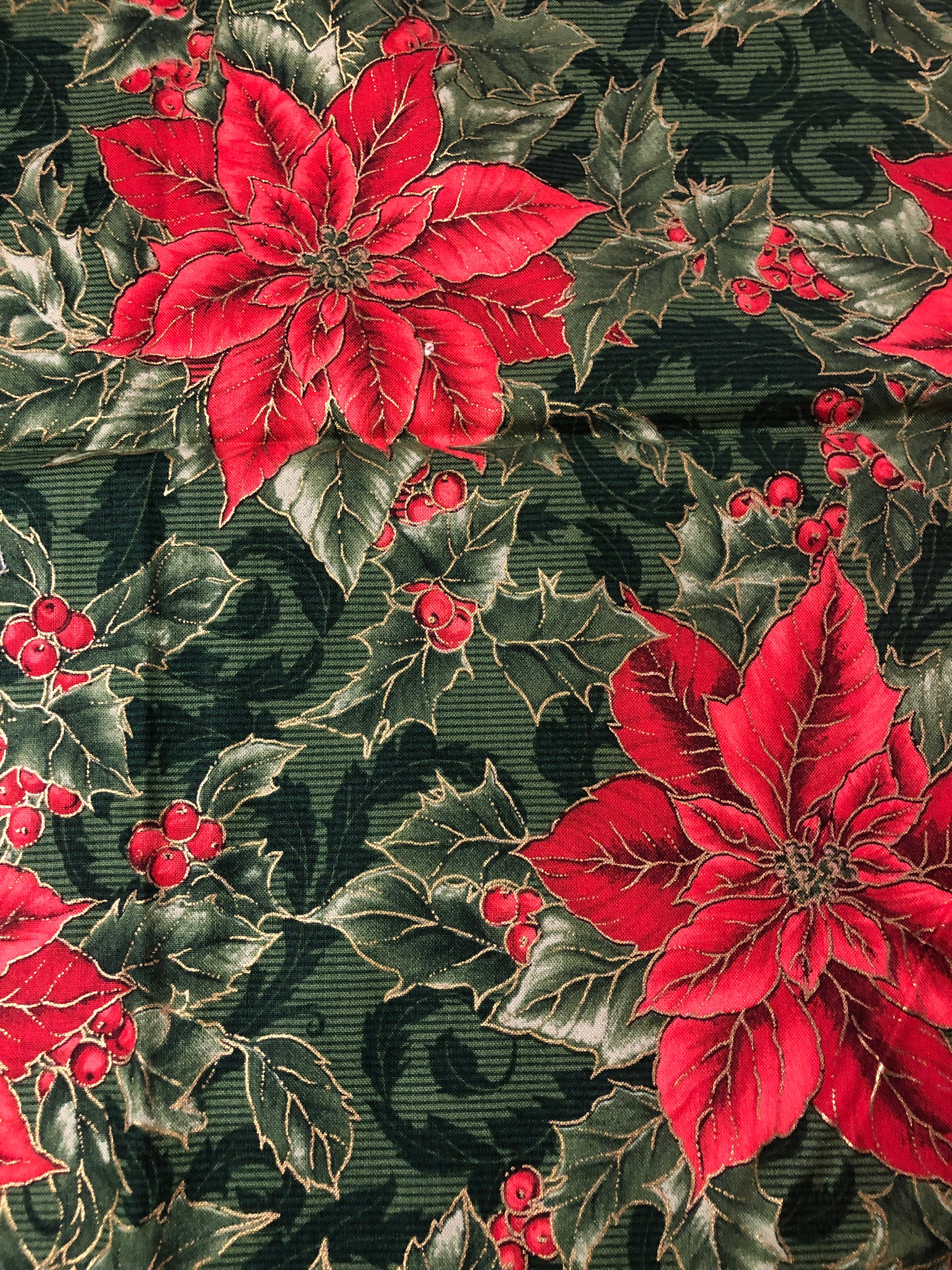 1 Yard Poinsettia Fabric Poinsettia Damask by Original Etsy