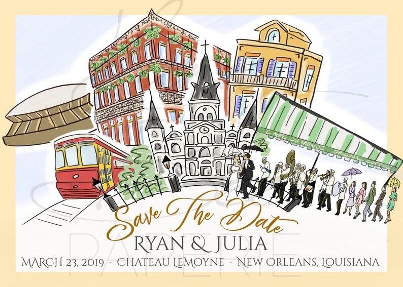 New Orleans Destination Wedding Save The Date Invitation Etsy