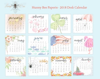 2018 Watercolor Desk Calendar with Stand