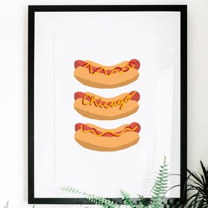 Chicago Wall Art Print Trendy Hot Dog Wall Art Decor Chi Town Housewarming Gift Dorm Decor for College Girls Food Art Print Kitchen Decor