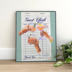 Guest Check Cocktail Sage Green Wall Art Print, Bar Cart Art Print, Cute Trendy Wall Art, Dorm Decor Printable Art DIGITAL DOWNLOAD