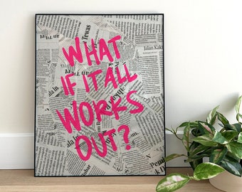 What If It All Works Out Digital Wall Art Print, Trendy Wall Art, Pink Retro Decor, Newspaper Poster, Printable Art - DIGITAL DOWNLOAD