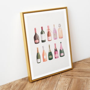 Wine Bottle Art Print Bar Cart Wall Art, Trendy Wall Art, Happy Hour, Dinner Party Wall Art Cocktail Art Print Wine Glass DIGITAL DOWNLOAD