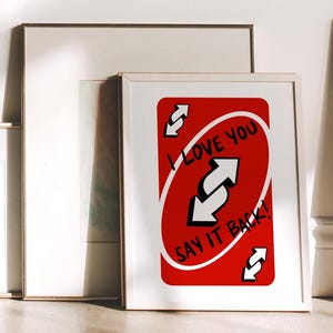 Arte de parede "Eu te amo, diga de volta", arte de parede moderna, arte de parede vermelha legal, arte de parede de cartas de baralho, decoração de dormitório para arte de parede de universitárias