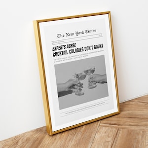Cocktail Wall Art Print, Newspaper Poster, Trendy Wall Art Retro Decor, Bar Cart Art Print, Girly Dorm Room Decor DIGITAL DOWNLOAD