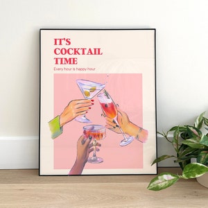 Cocktail Art Print Bar Cart Wall Art, Trendy Wall Art, Happy Hour Prints, Dinner Party Wall Art Every Hour is Happy Hour DIGITAL DOWNLOAD