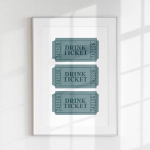 Drink Ticket Stub Retro Bar Cart Wall Art, Dinner Party Wall Art Print, Admit One Tickets, Minimalist Trendy Wall Art, Cocktail Dorm Decor