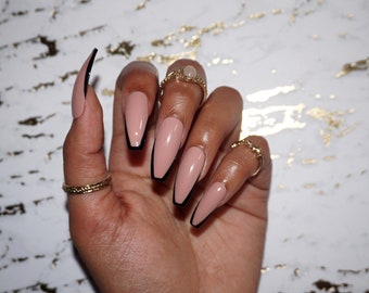 Black French Nails Etsy black french nails etsy