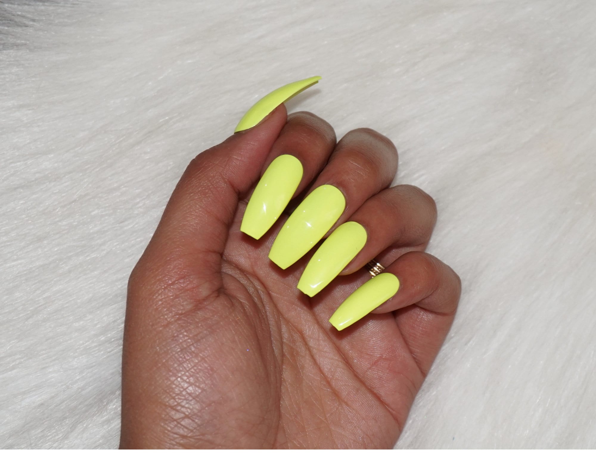 Neon Yellow/Lime Long Coffin Press On Nails Faux Nails Fake | Etsy