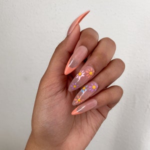 Flower Child | Peach French Flower  Press On Nails