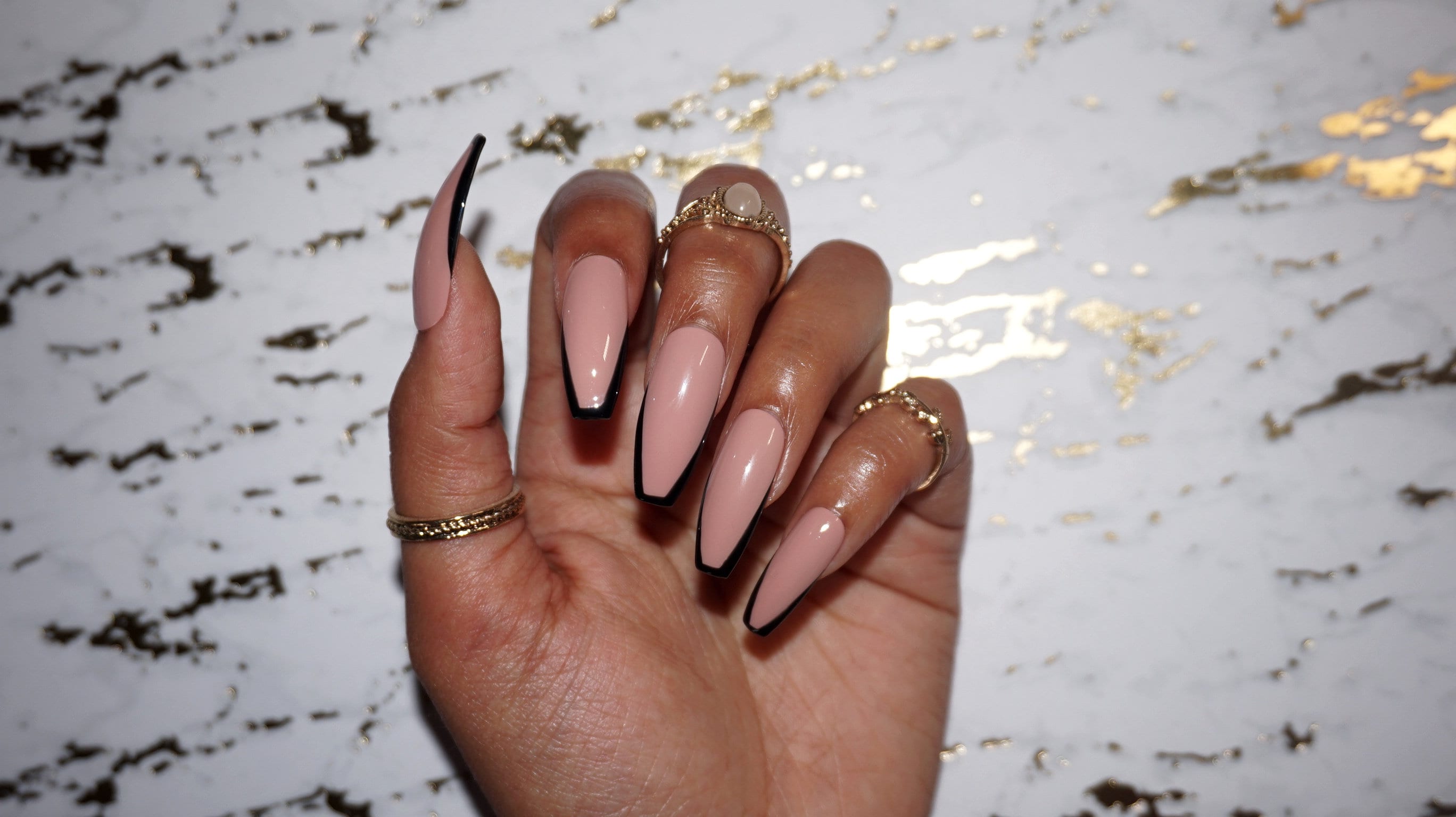 Posh Nude Black French Design Press on Nails Fake Nails Faux - Etsy Israel