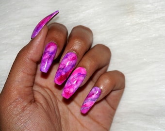 Pink & Purple Marble Press On Nails | Fake Nails | Faux Nails | Glue on Nails | Coffin, Stiletto, Round, Square, Ballerina, Almond