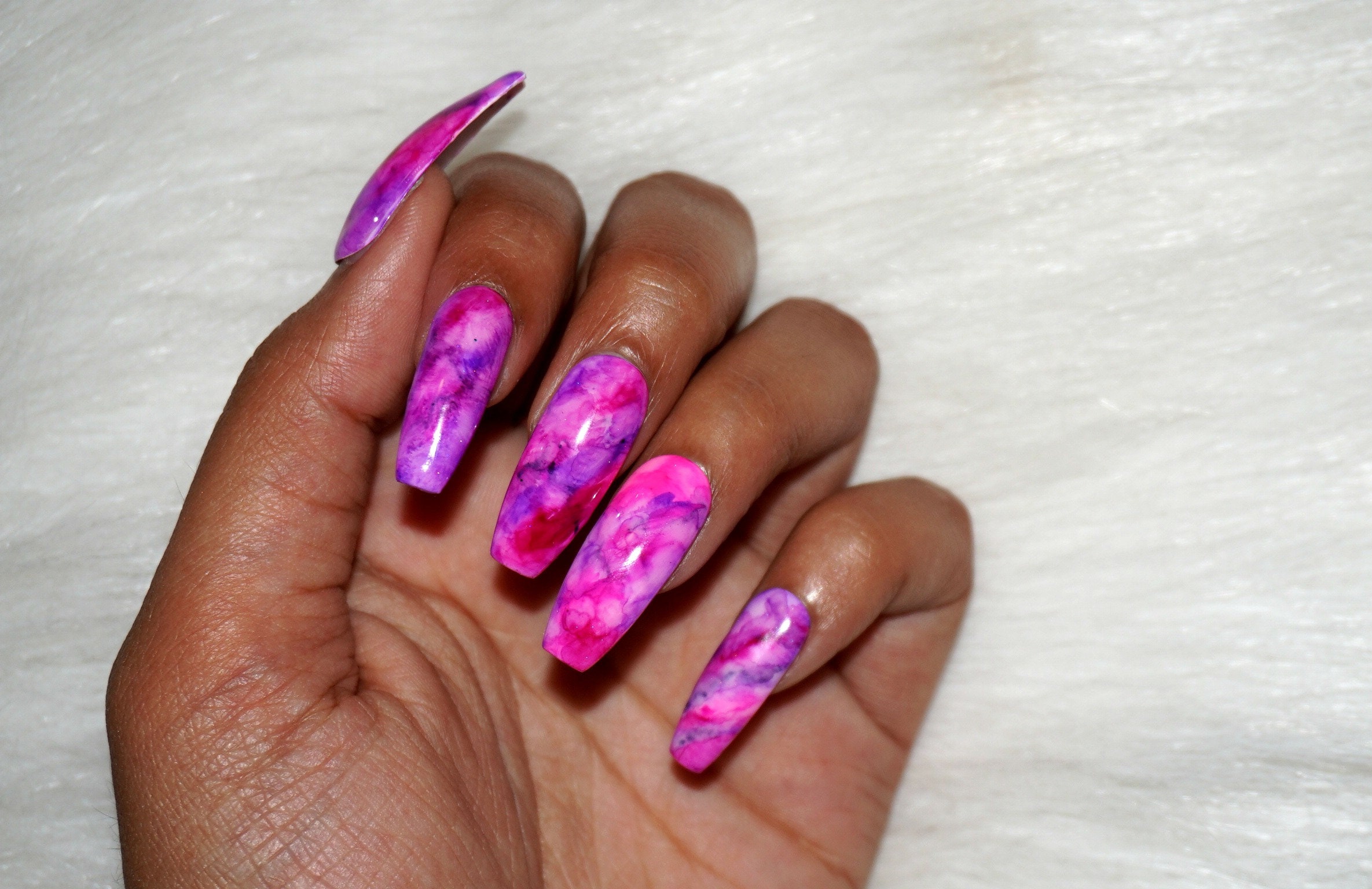 Hot Pink and Blue Marble Nails - wide 8