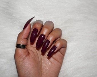 Cabernet | Deep Wine Purple Press On Nails | Fake Nails Faux Nails | Custom Coffin Stiletto Almond Round Square