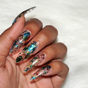 Lost At Sea | Colorful Foil/Flakes Press On Nails | Fake Nails | Faux Nails | Coffin/Ballerina, Almond, Square, Round, Stiletto