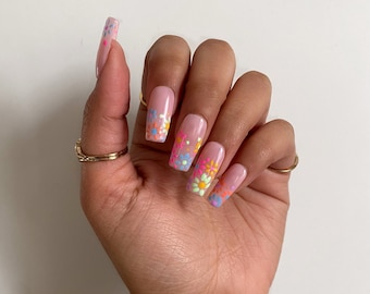 Floral Press On Nails Sommer Frühling Blumendruck, wiederverwendbar, Luxus Nägel