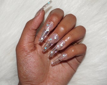 Starstruck| Iridescent Glitter Clear Press On Nails | Fake Nails| Faux Nails| Stiletto, Coffin, Round, Square, Almond, etc Custom