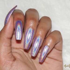 Pink Holographic Press On Nails | Faux Nails | Fake Nails | False Nails | Coffin, Stiletto, Almond, Square, Round | Custom