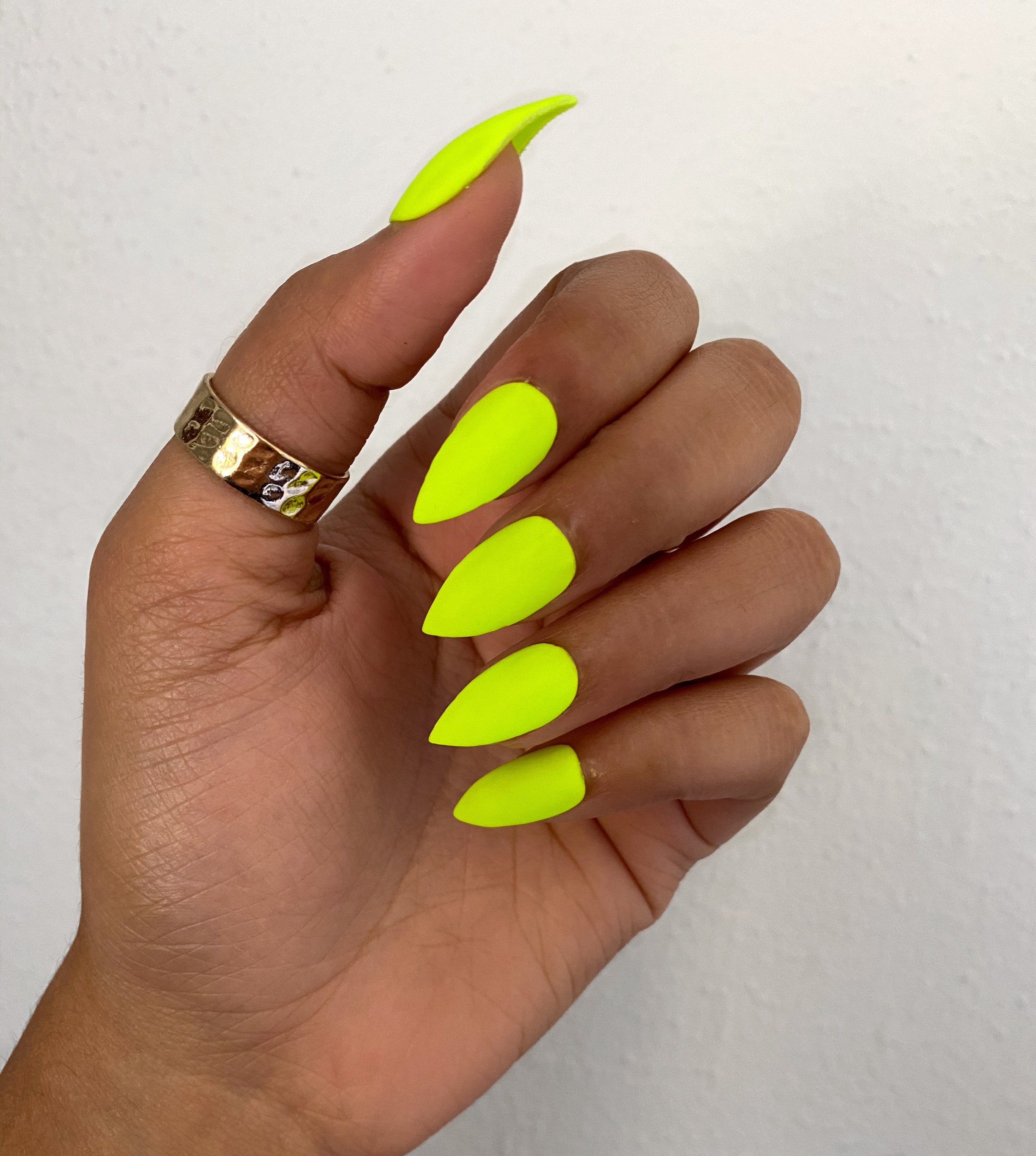 Neon Yellow/lime Long Coffin Press on Nails Faux Nails, Fake Nails