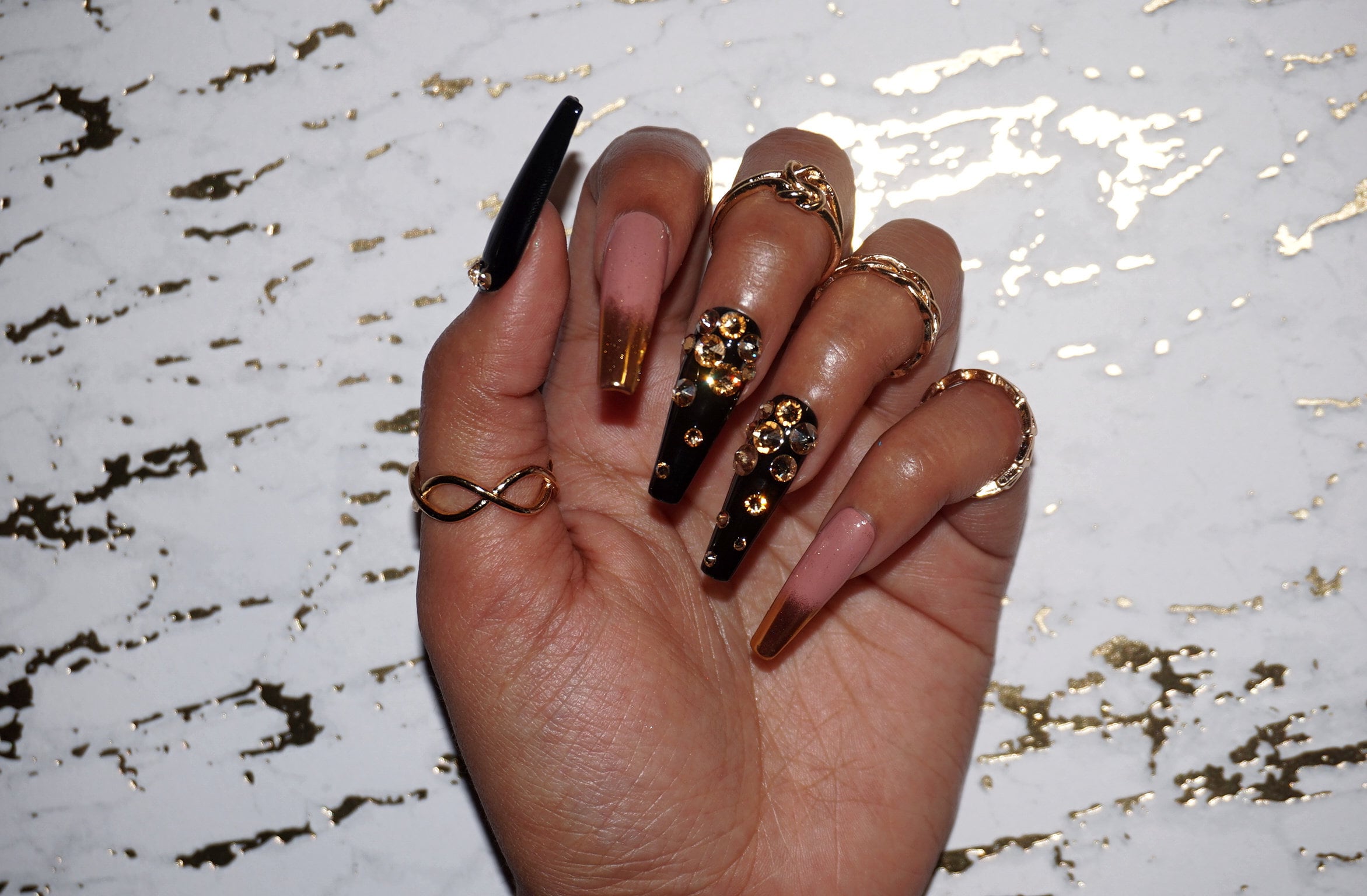 Gold Envy| Black & Nude Gold Ombre Bling Press on Nails - Etsy