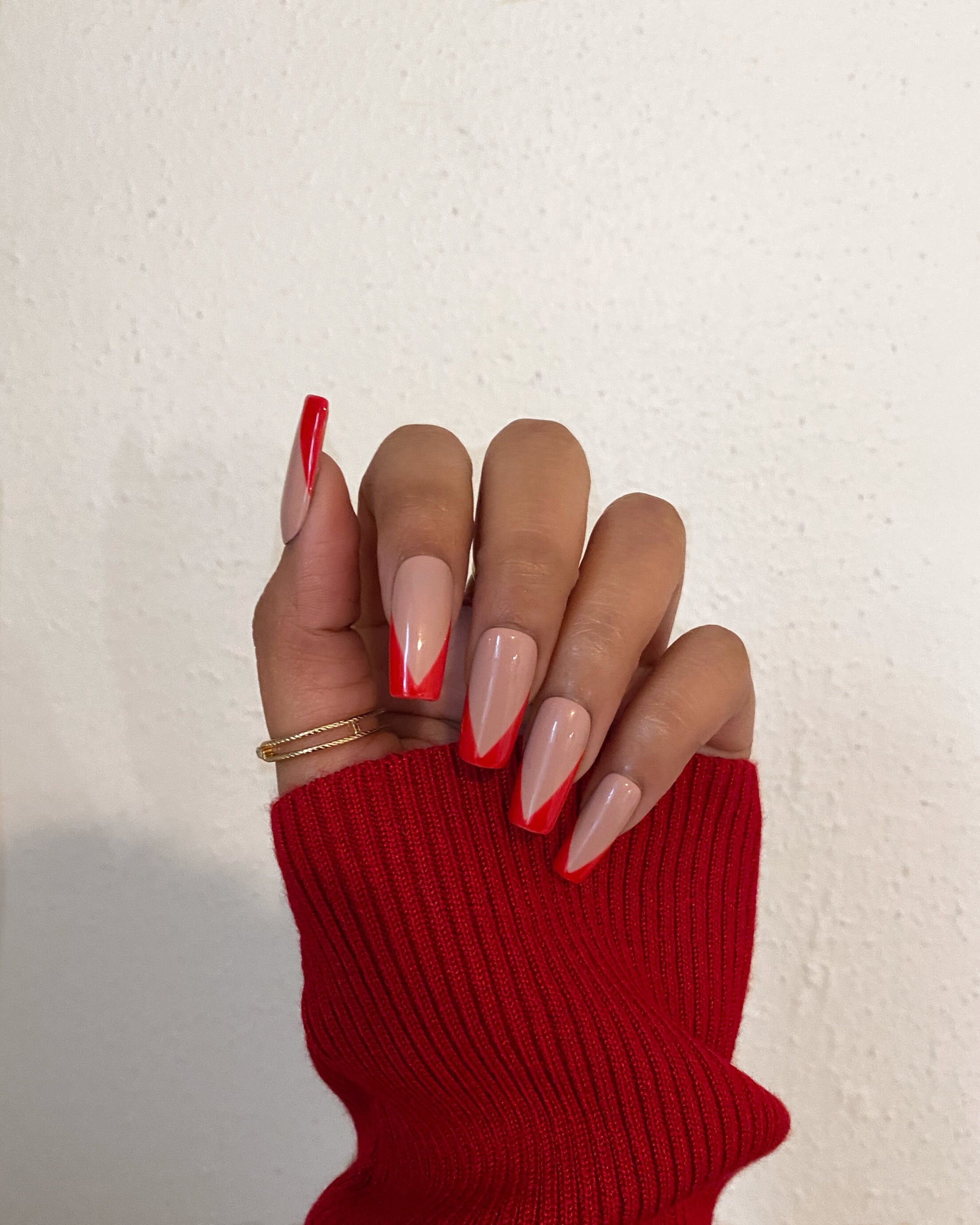 30 Lovely Valentines Nails in 2023 : Red French Sheer Nails with Red Hearts