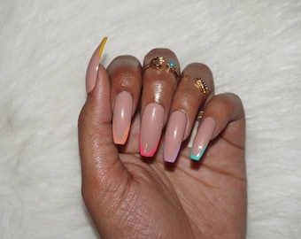 Neon Tips Press On Nails | Faux Nails | Fake Nails | Coffin, Almond, Stiletto, Square, Round