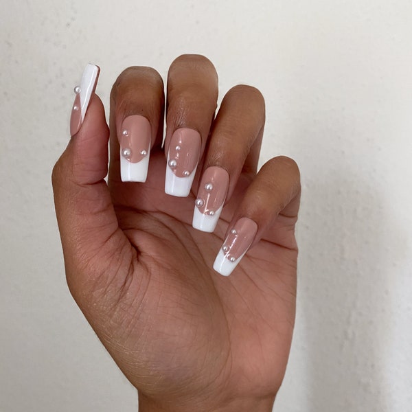 Pearly Whites | French Tips with Pearls Press On Nails | Customizable upon request