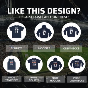May include: A mockup of different apparel styles featuring a navy blue design with white text and numbers. The apparel includes t-shirts, hoodies, crewnecks, and tank tops. The text on the apparel includes the names "Heath" and "Morgan" and the numbers "17" and "13".