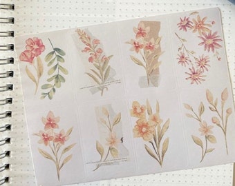 Vintage floral stickers for journals, junk journals, planners, diaries and notebooks sheet of 8